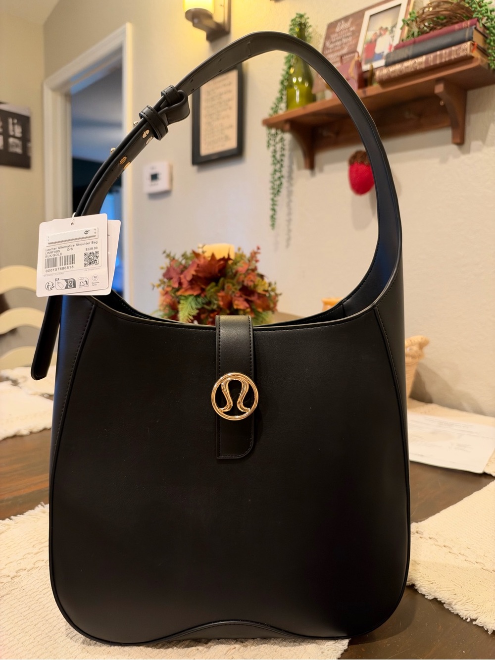 NEW lululemon athletica Vegan Black Leather Shoulder Bag with Gold Logo
